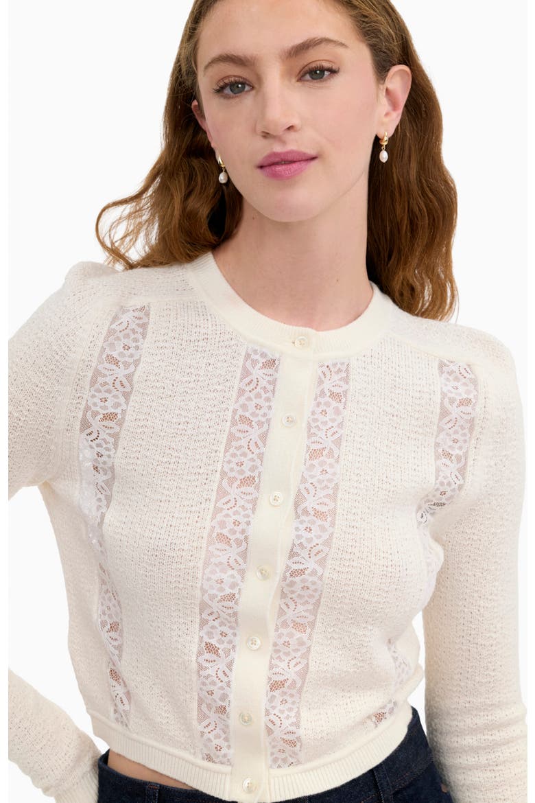 Rhea Lace Knit Cardigan, Alternate, color, Ivory