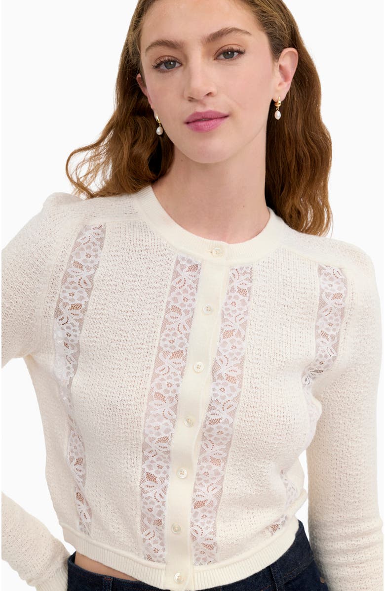 Rebecca Taylor Rhea Lace Knit Cardigan, Alternate, color, Ivory