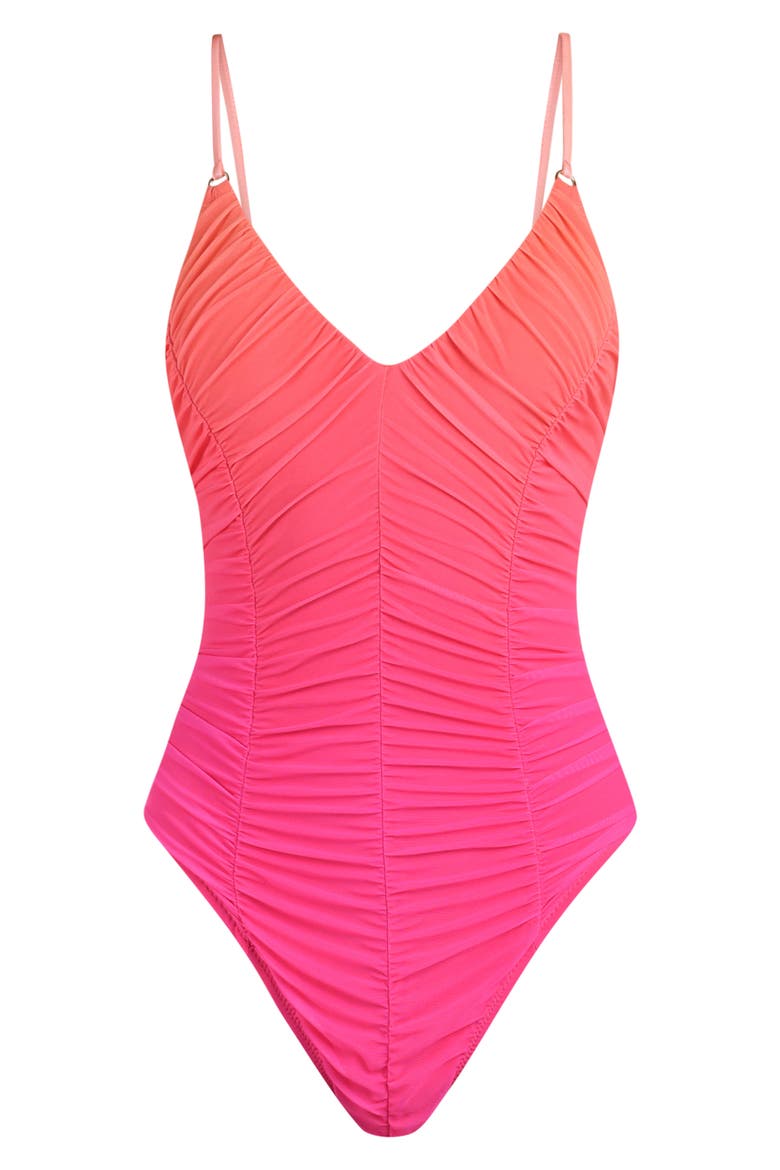 Ombré Illusions Ruched One-Piece Swimsuit, Alternate, color, PINK