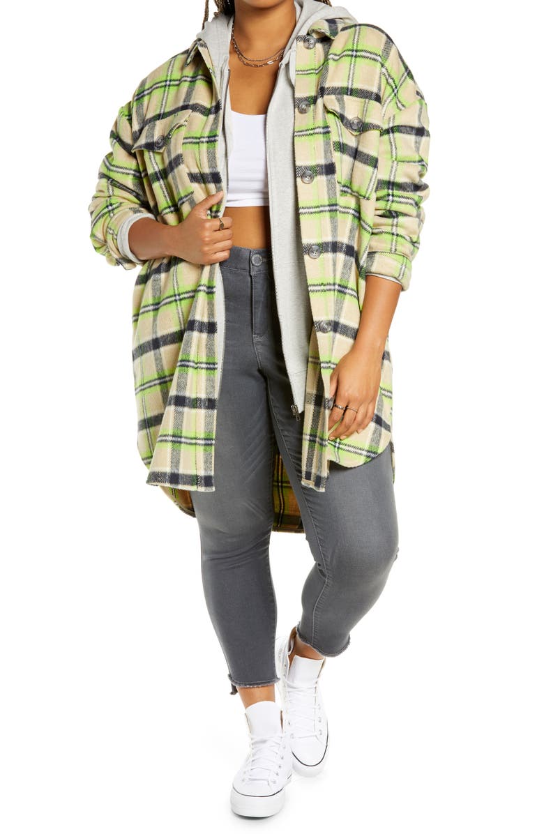 BP. Brushed Plaid Oversize Shirt Jacket, Main, color, 