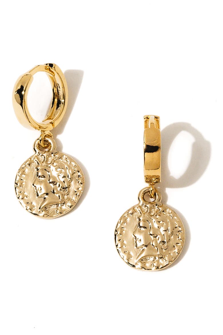 Stella Coin Drop Huggie Hoop Earrings, Main, color, GOLD