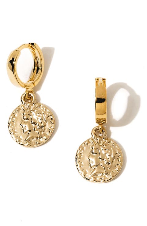 Stella Coin Drop Huggie Hoop Earrings