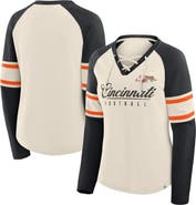 FANATICS Women's Fanatics Cream/Black Cincinnati Bengals Hometown Gridiron Hero Raglan Lace-Up V-Neck Long Sleeve T-Shirt