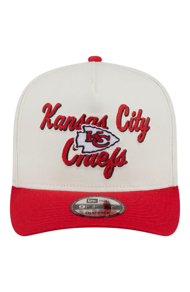 New Era Men's New Era  Cream/Red Kansas City Chiefs Chainstitch A-Frame 9FIFTY Adjustable Hat, Alternate, color, Cream