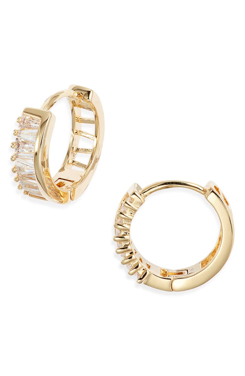 Nordstrom Trillion Cubic Zirconia Huggie Hoop Earrings, Main, color, Clear- Gold