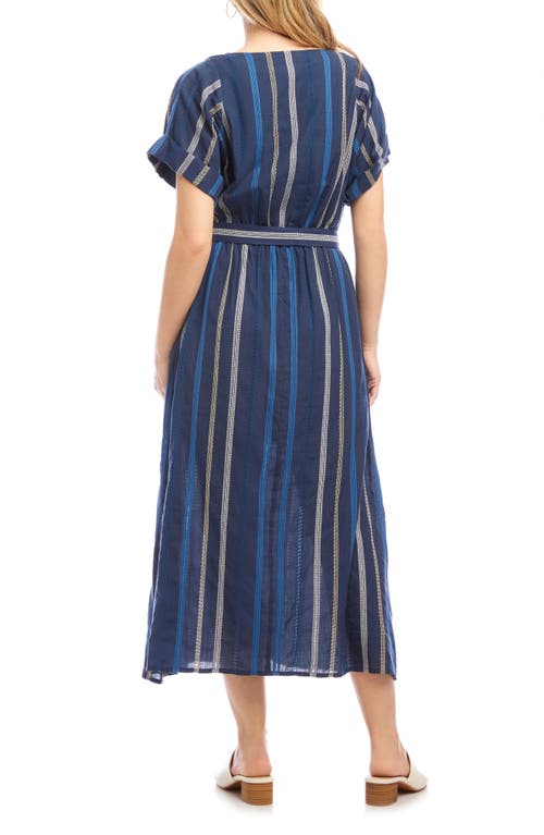 Karen Kane Mixed Embroidered Stripe Cotton Dress In Blue