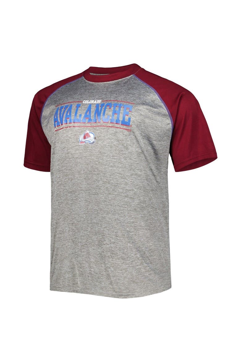 Men's Fanatics Branded Nathan MacKinnon Heather Gray/Burgundy Colorado Avalanche Big & Tall Contrast Raglan Name & Number T-Shirt, Alternate, color, Heather Gray