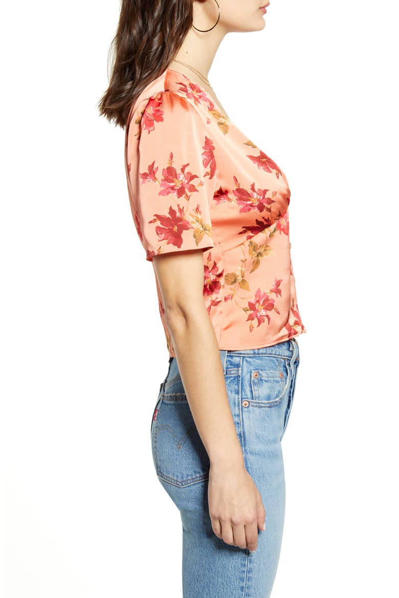 Button-Up Satin Top, Alternate, color, CORAL CLAY CLASSIC SILK FLORAL