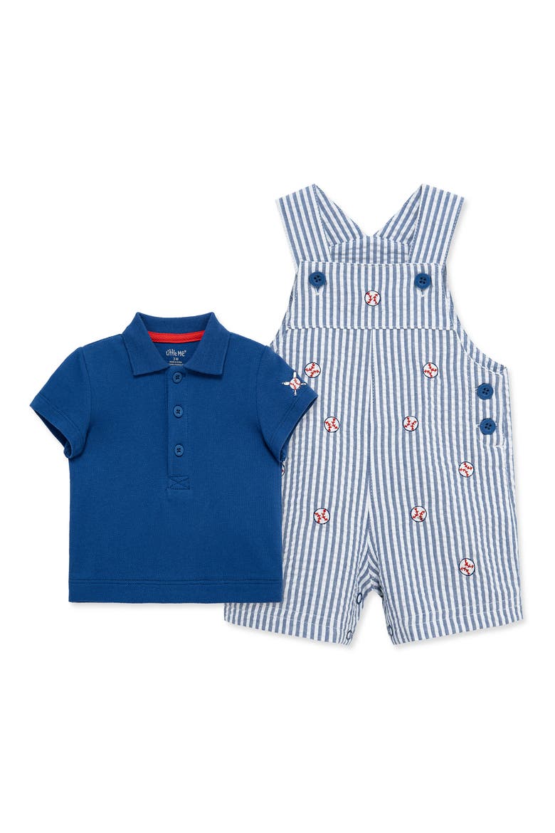 Baseball Polo & Overalls Set, Main, color, BLUE