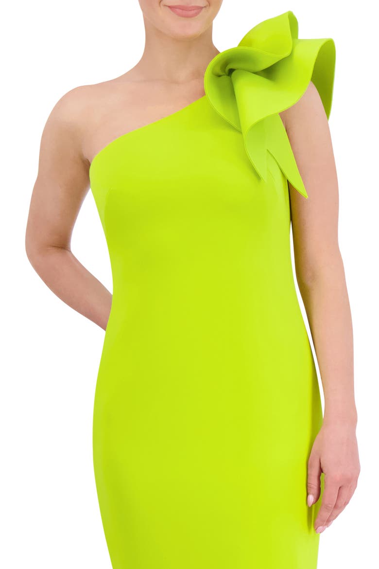 One-Shoulder Scuba Crepe Cocktail Dress, Alternate, color, LIME