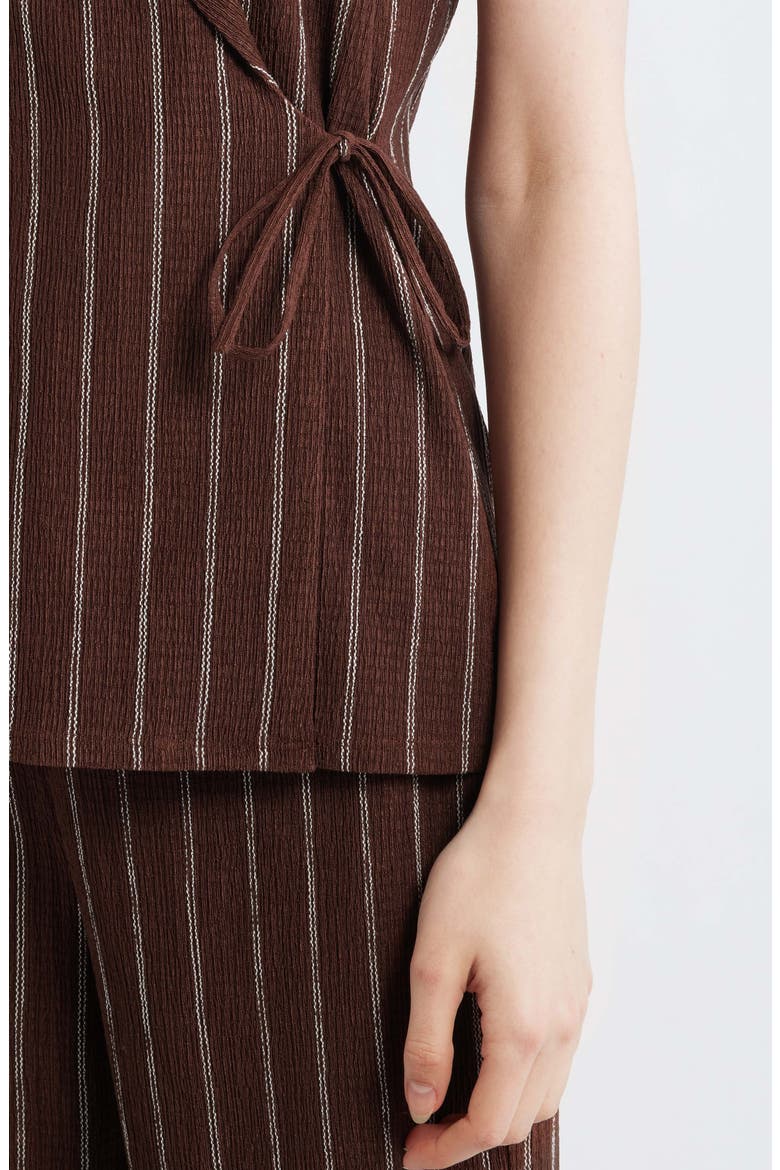Notch Lapel Stripe Wrap Top, Alternate, color, DARK CHOCOLATE/ WHITE
