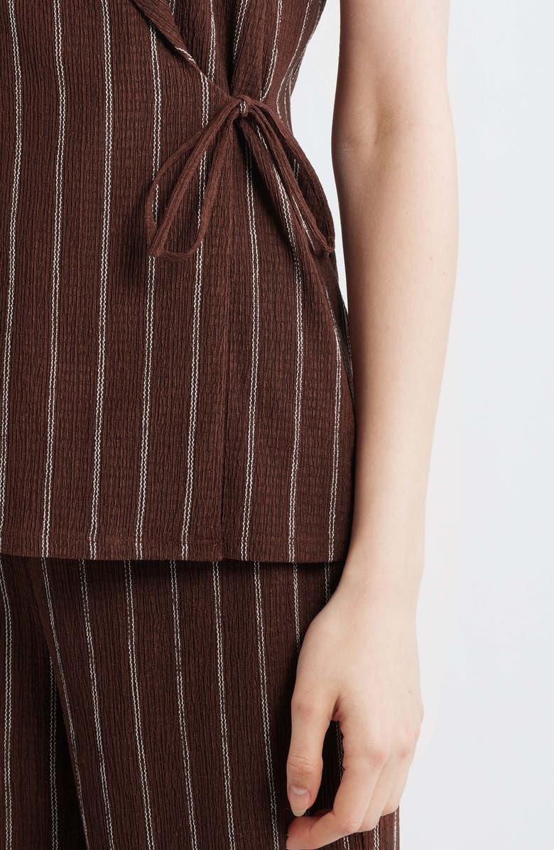 Anne Klein Notch Lapel Stripe Wrap Top, Alternate, color, Dark Chocolate/ White