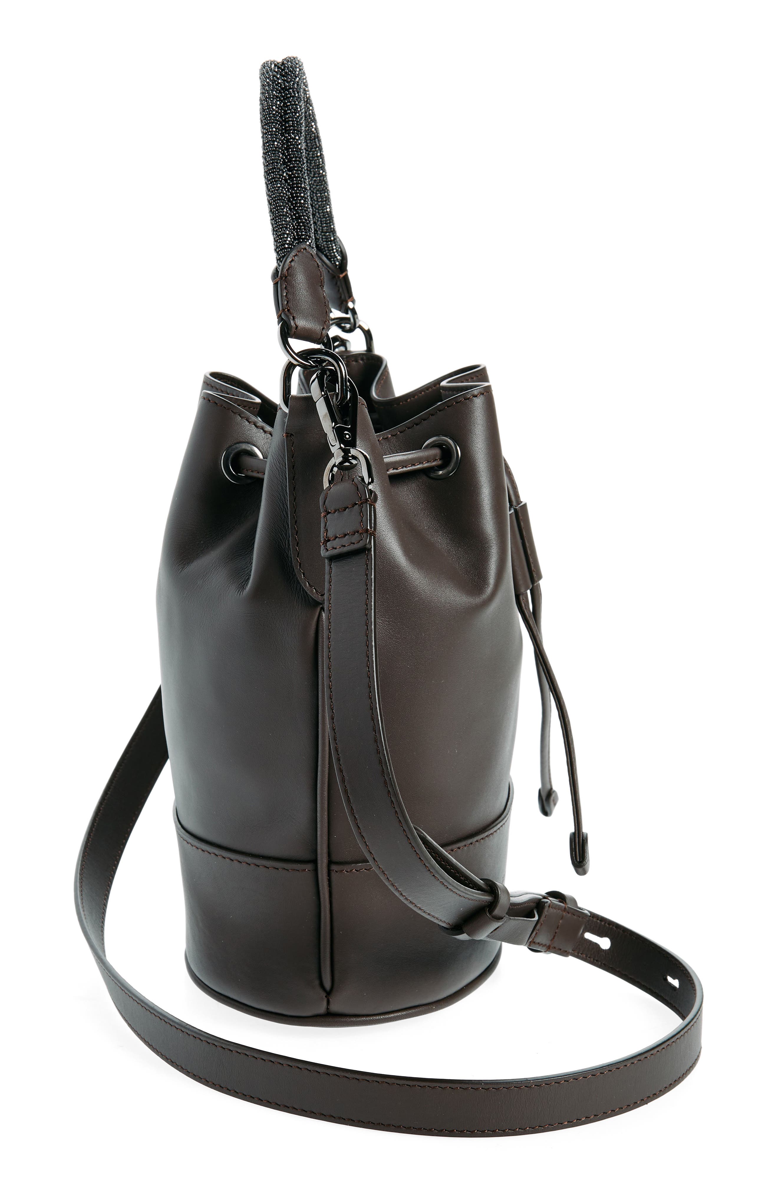 Brunello Cucinelli Monili Trim Leather Bucket Bag, Alternate, color, 