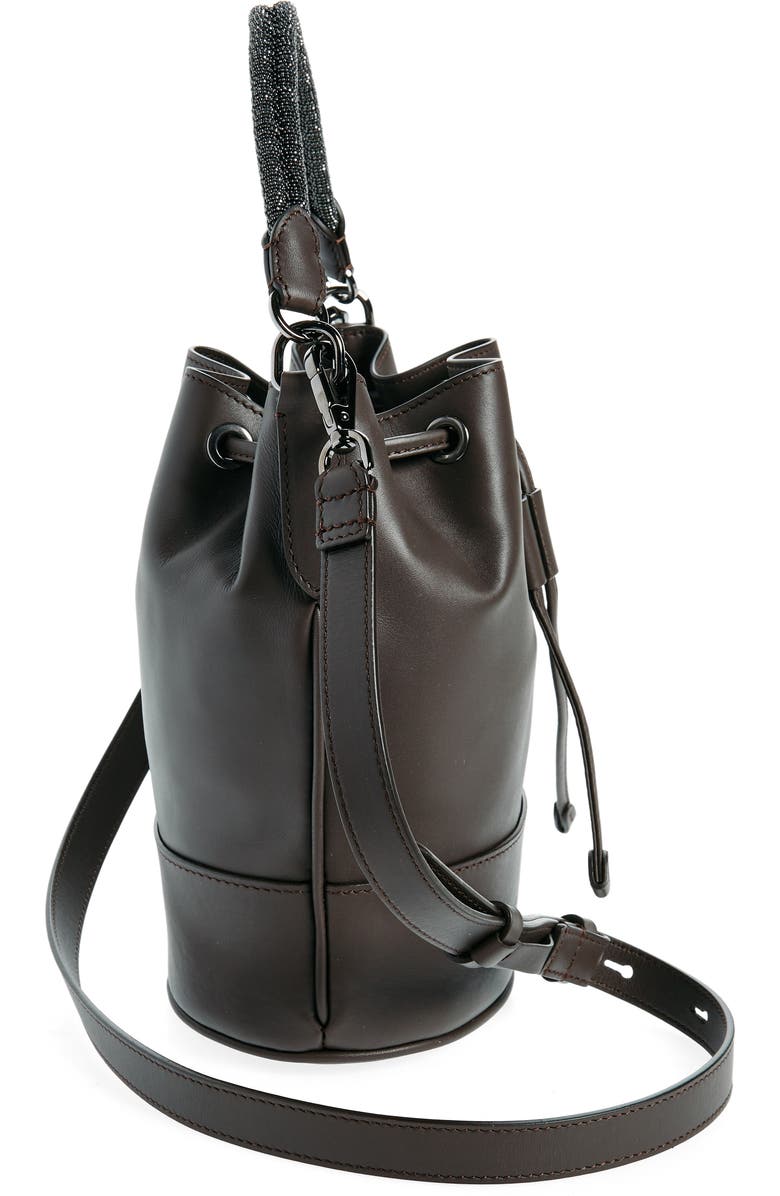 Brunello Cucinelli Monili Trim Leather Bucket Bag, Alternate, color,