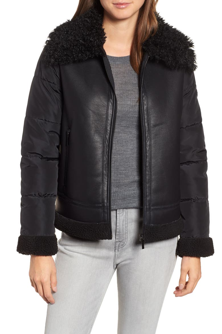 Faux Shearling Hybrid Jacket, Main, color, BLACK