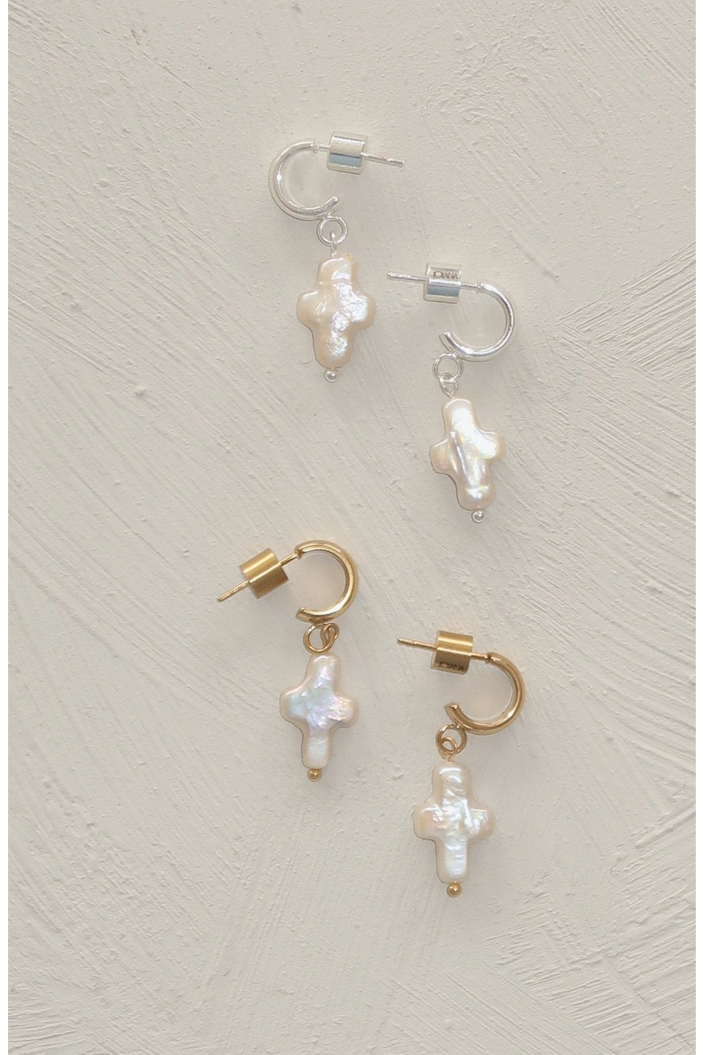 Mini Pearl Cross Earrings, Alternate, color, White / Silver