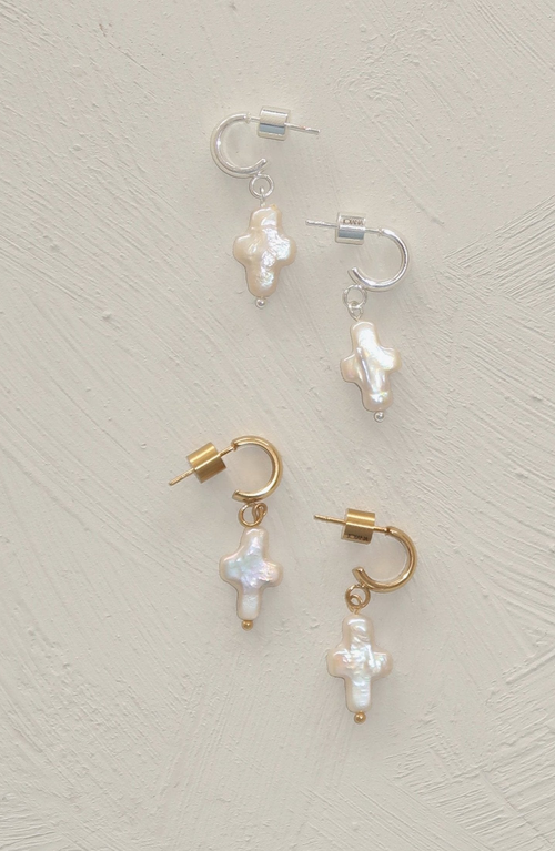 Joiana Jewelry Mini Pearl Cross Earrings In Metallic