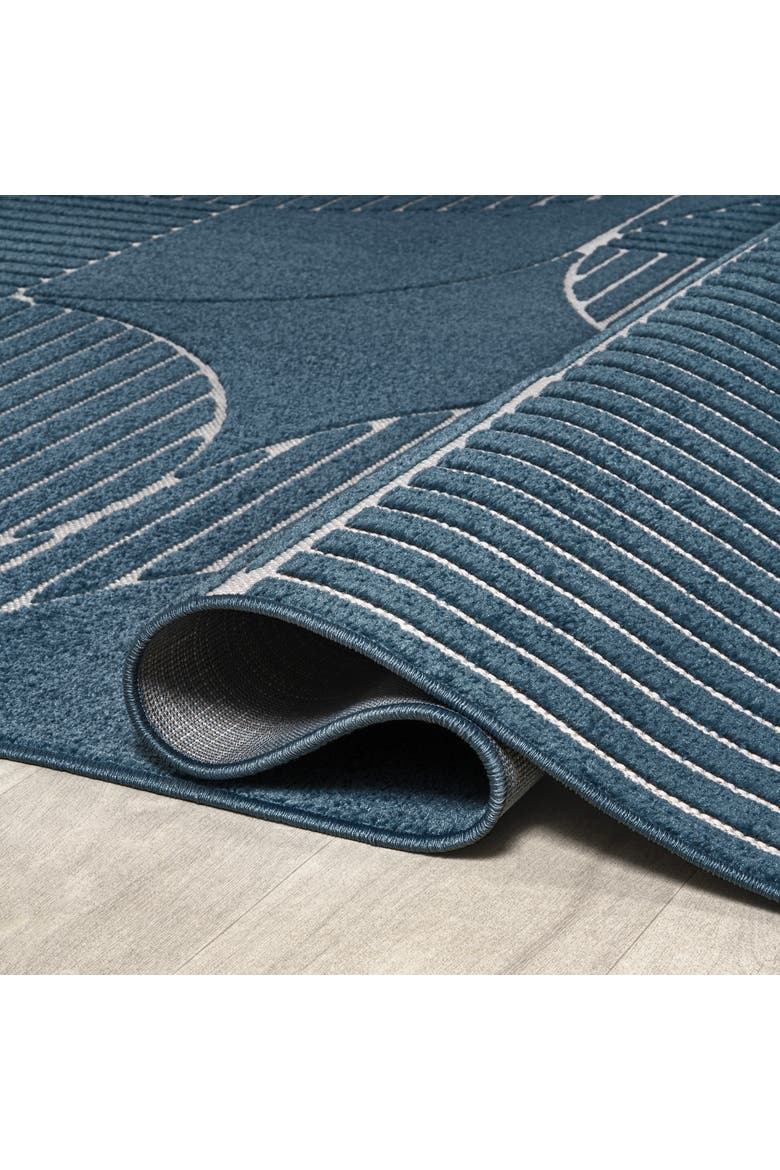 Nordby High-Low Geometric Arch Scandi Striped Indoor/Outdoor Area Rug, Alternate, color, Navy/Cream
