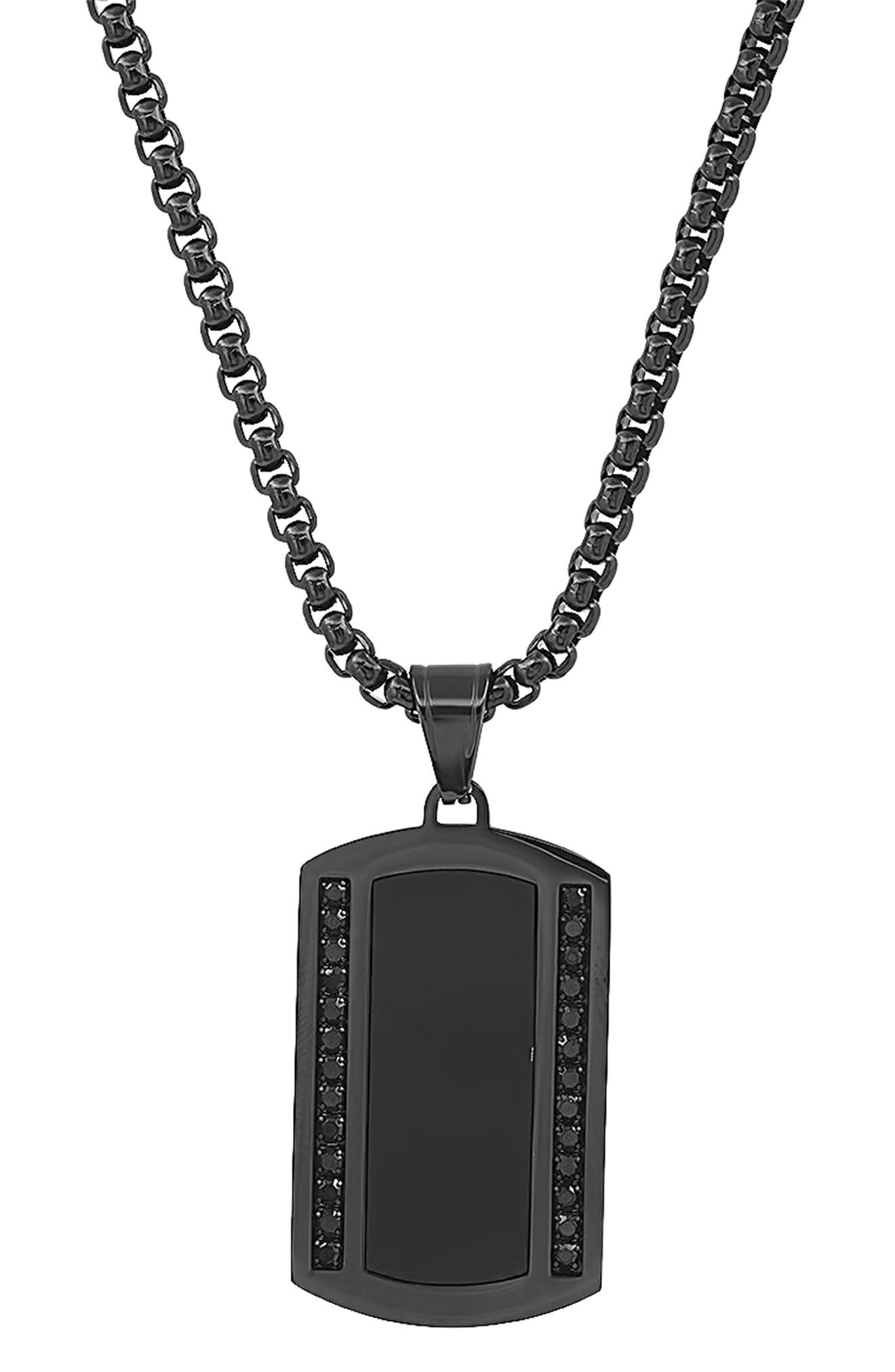 HMY JEWELRY Stainless Steel Black Simulated Diamond Dogtag Necklace