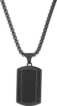 HMY JEWELRY Stainless Steel Black Simulated Diamond Dogtag Necklace