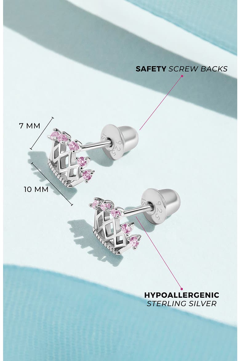 5 Point Cubic Zirconia Crown Earrings, Alternate, color, Pink