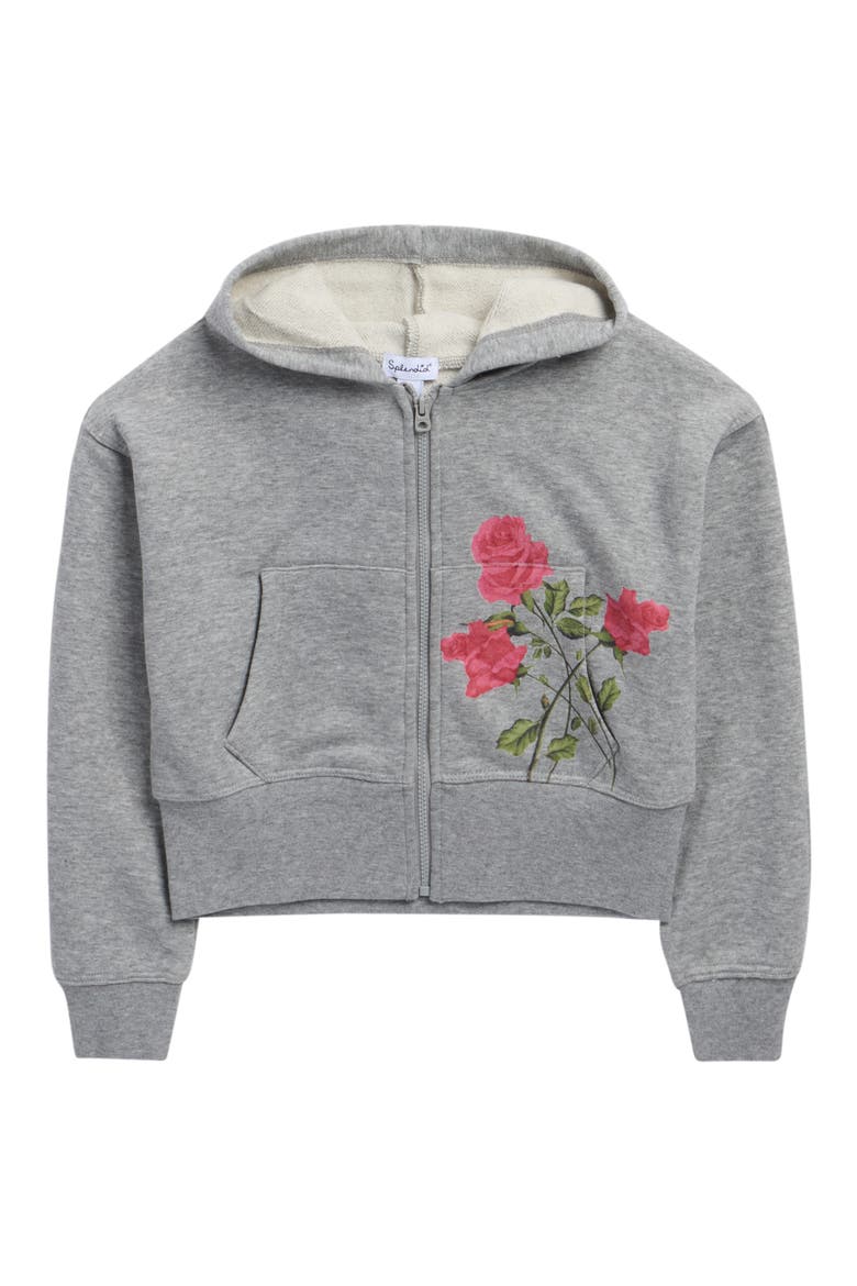 Kids' Camellia Rose Zip Hoodie, Main, color, LIGHT HEATHER GREY