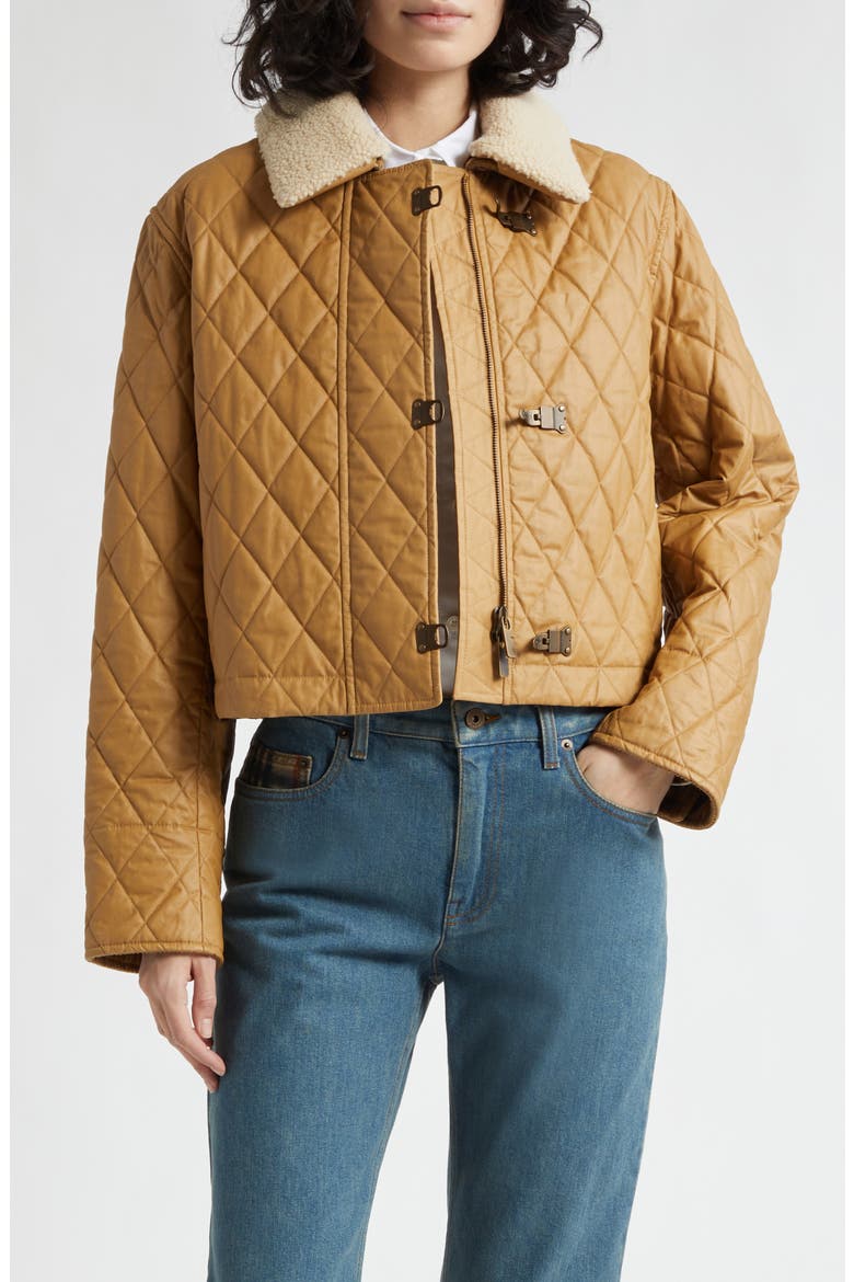 Howle Quilted Jacket with Genuine Shearling Collar, Main, color, SEPIA/ HAY