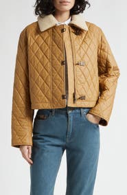 Burberry Howle Quilted Jacket with Genuine Shearling Collar
