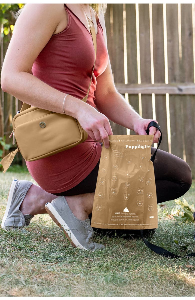 Puppington Walk Star Kit 3-in-1 Dog Walk Bag & Bowl plus Matching 90 Refill Dog Waste Bags, Alternate, color, Latte Beige