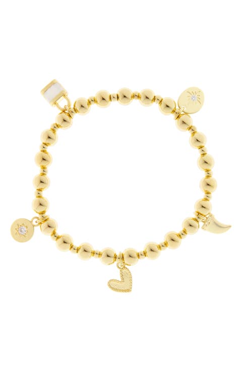 Multi Charm Ball Chain Stretch Bracelet