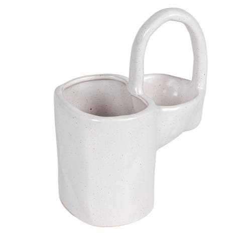 Stoneware Sponge and Dish Brush Holder, White Speckled Finish