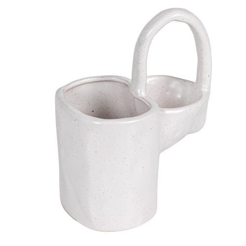 Storied Home Stoneware Sponge And Dish Brush Holder, White Speckled Finish In White