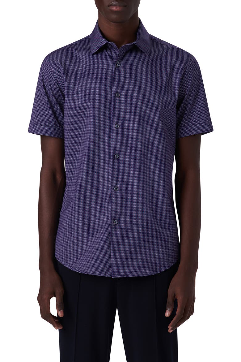 Miles OoohCotton® Confetti Print Short Sleeve Button-Up Shirt, Main, color, NAVY