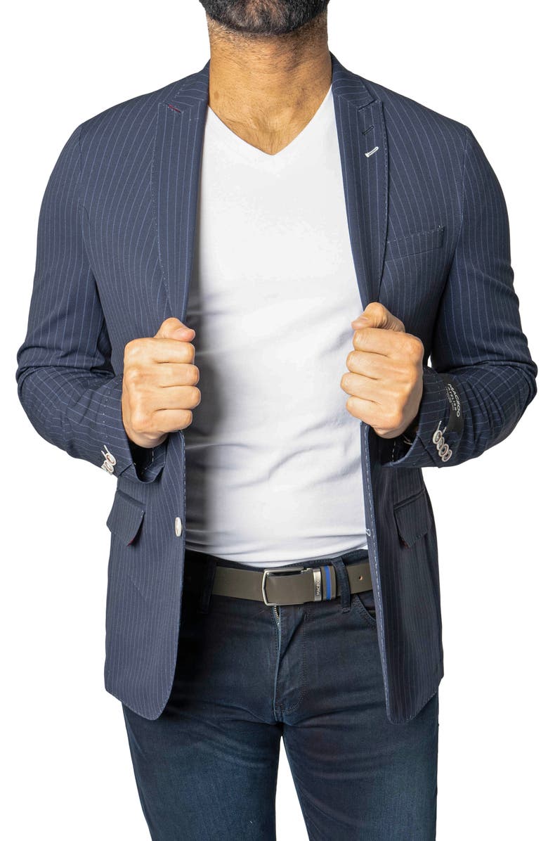 Maceoo Descartes Unconstructed Pinstripe Capone Blue Blazer, Alternate, color, 
