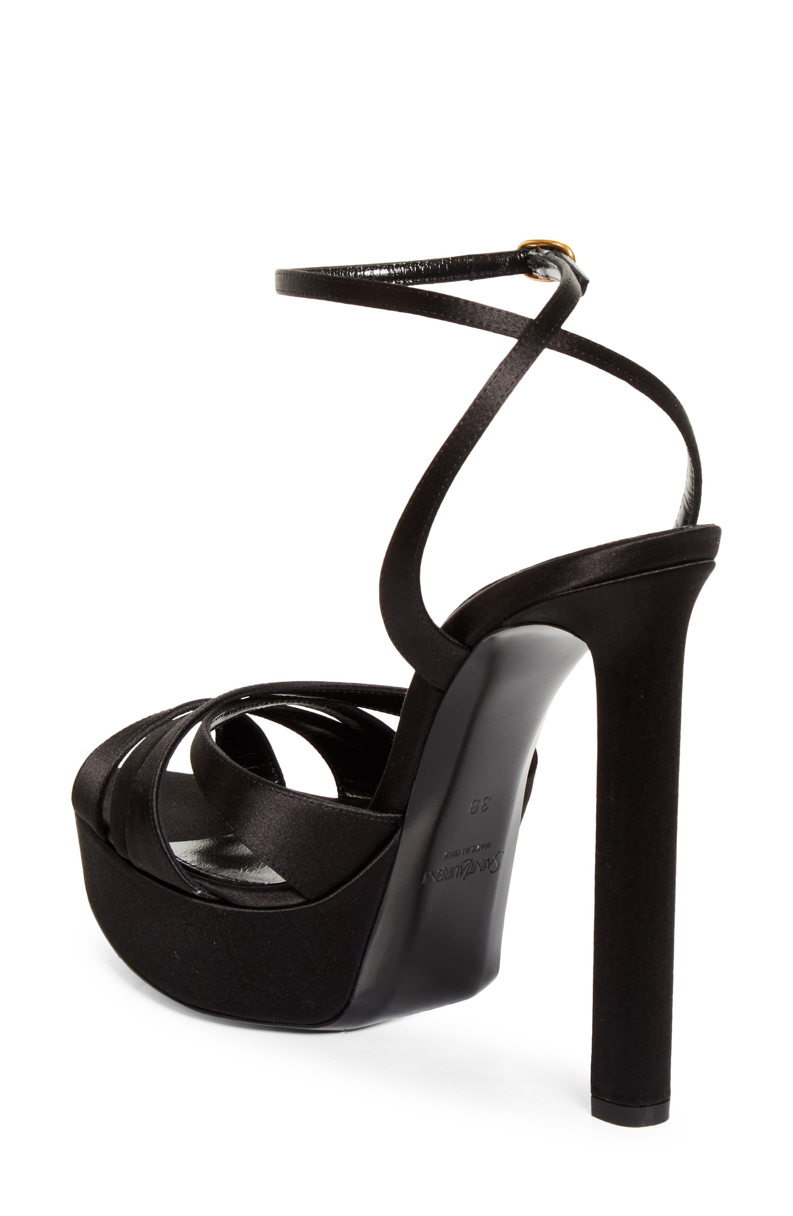 Saint Laurent Chandelle Ankle Strap Platform Sandal, Alternate, color, Black