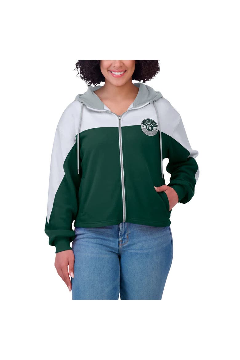 Women's WEAR by Erin Andrews Green Michigan State Spartans Color-Block Full-Zip Hoodie, Alternate, color, Green