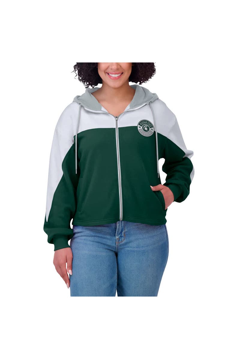 WEAR by Erin Andrews Women's WEAR by Erin Andrews Green Michigan State Spartans Color-Block Full-Zip Hoodie, Alternate, color, Green