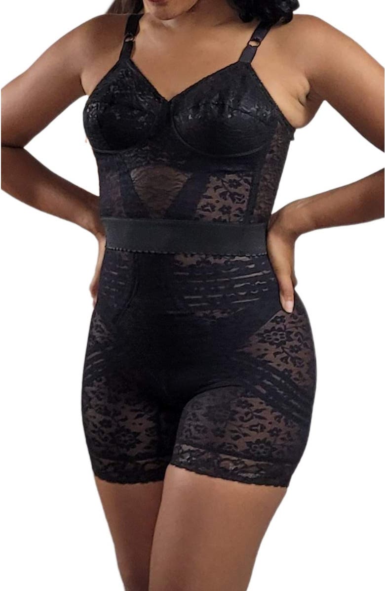 Rago Extra Firm No Roll High Waist Lace Thigh Slimmer, Alternate, color, Black
