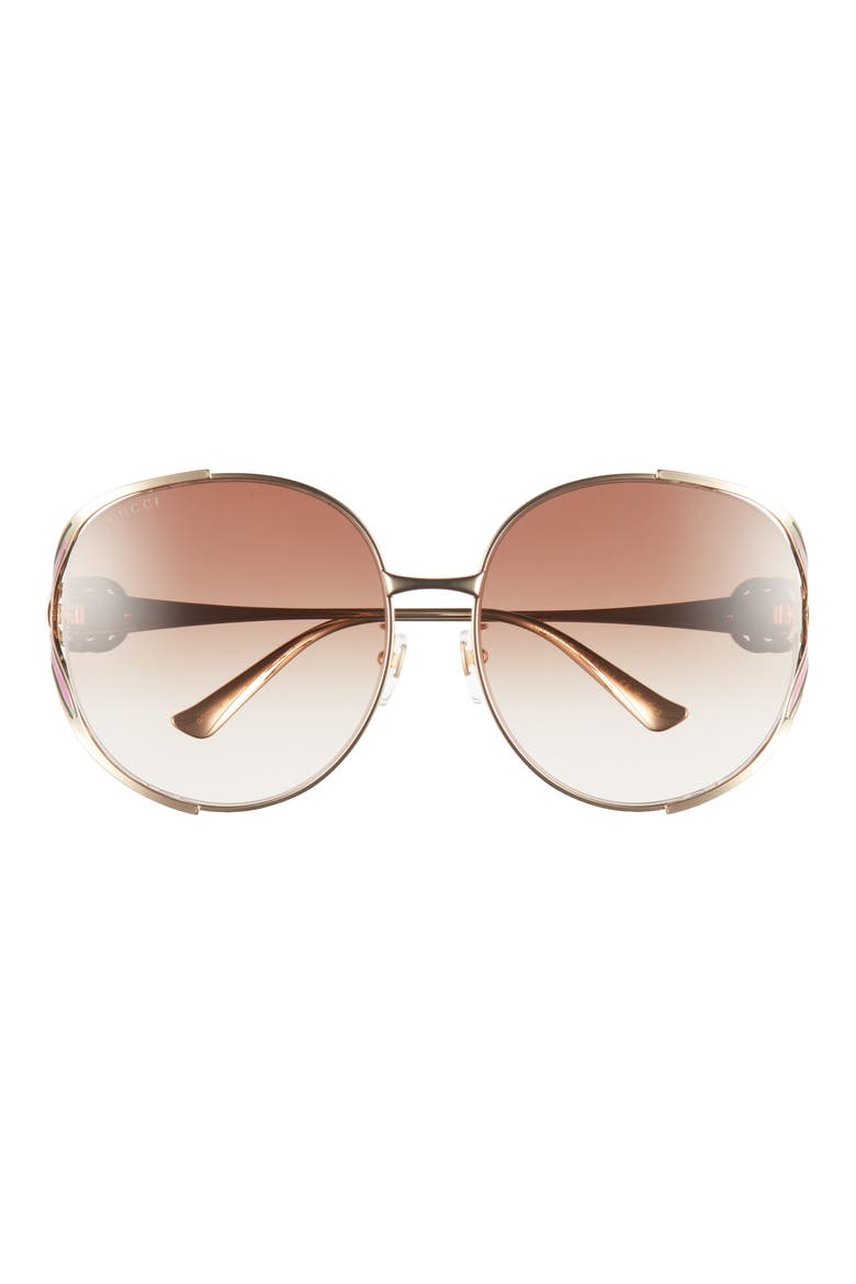 63mm Gradient Oversize Open Temple Round Sunglasses, Main, color, GOLD