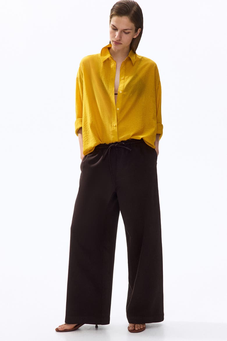 Tie-belt Wide Paper Bag Trousers, Main, color, Dark brown