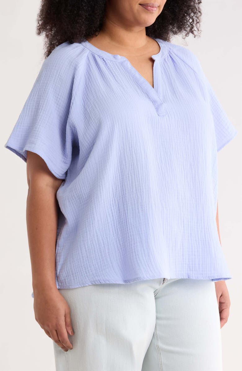 beachlunchlounge Artina Short Sleeve Blouse, Alternate, color, Light Denim