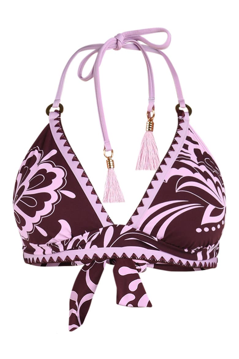 Fiji Soft Band Embroidered Bikini Top, Alternate, color, DARK CHERRY