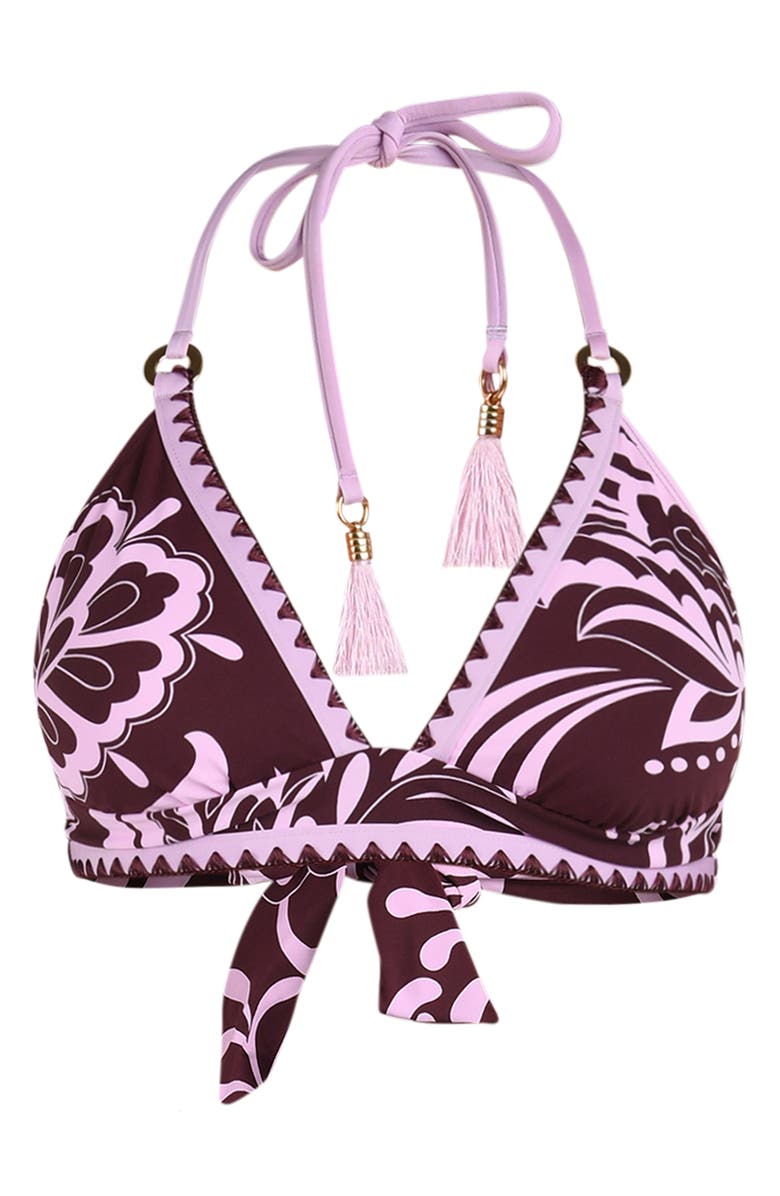 La Blanca Fiji Soft Band Embroidered Bikini Top, Alternate, color, Dark Cherry