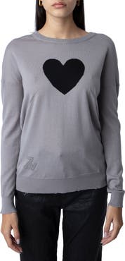 Zadig & Voltaire Gaby Intarsia Heart Wool Crewneck Sweater