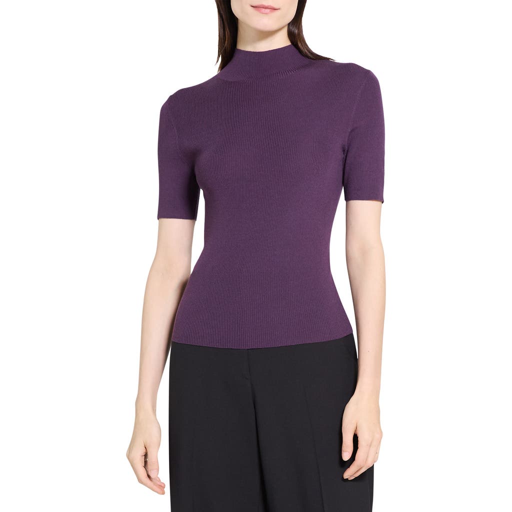 Theory Leenda Regal Merino Wool Short-sleeve Mock-neck Top In Purple