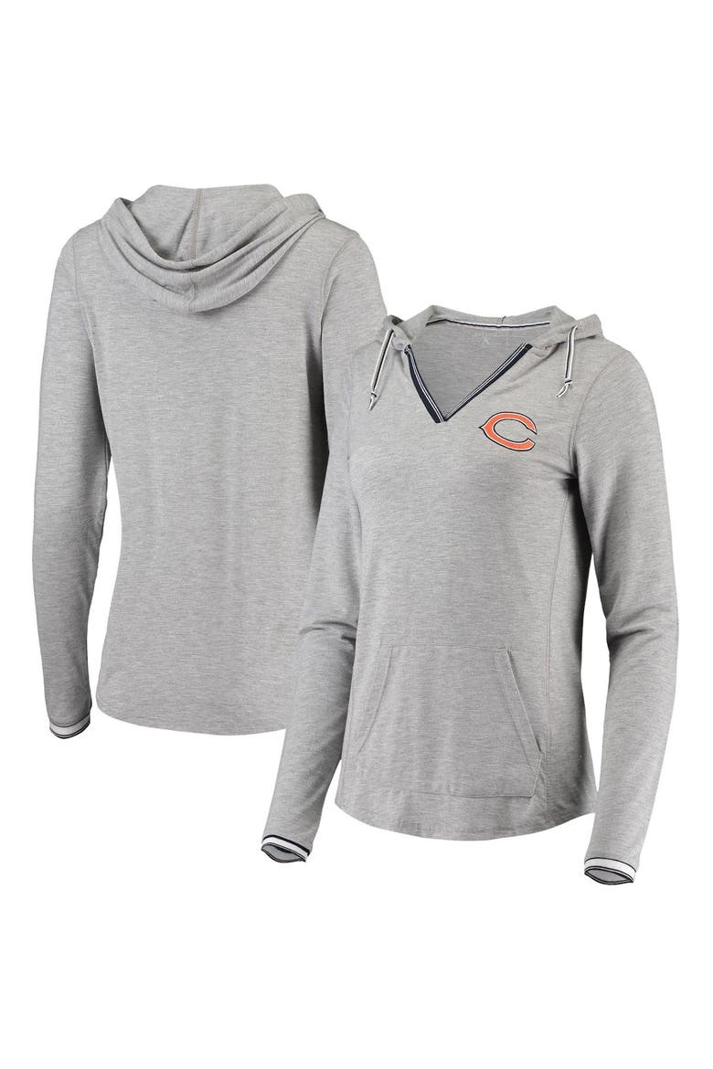 Women's Antigua Heathered Gray Chicago Bears Warm-Up Tri-Blend Hoodie Long Sleeve V-Neck T-Shirt, Alternate, color, Heather Gray