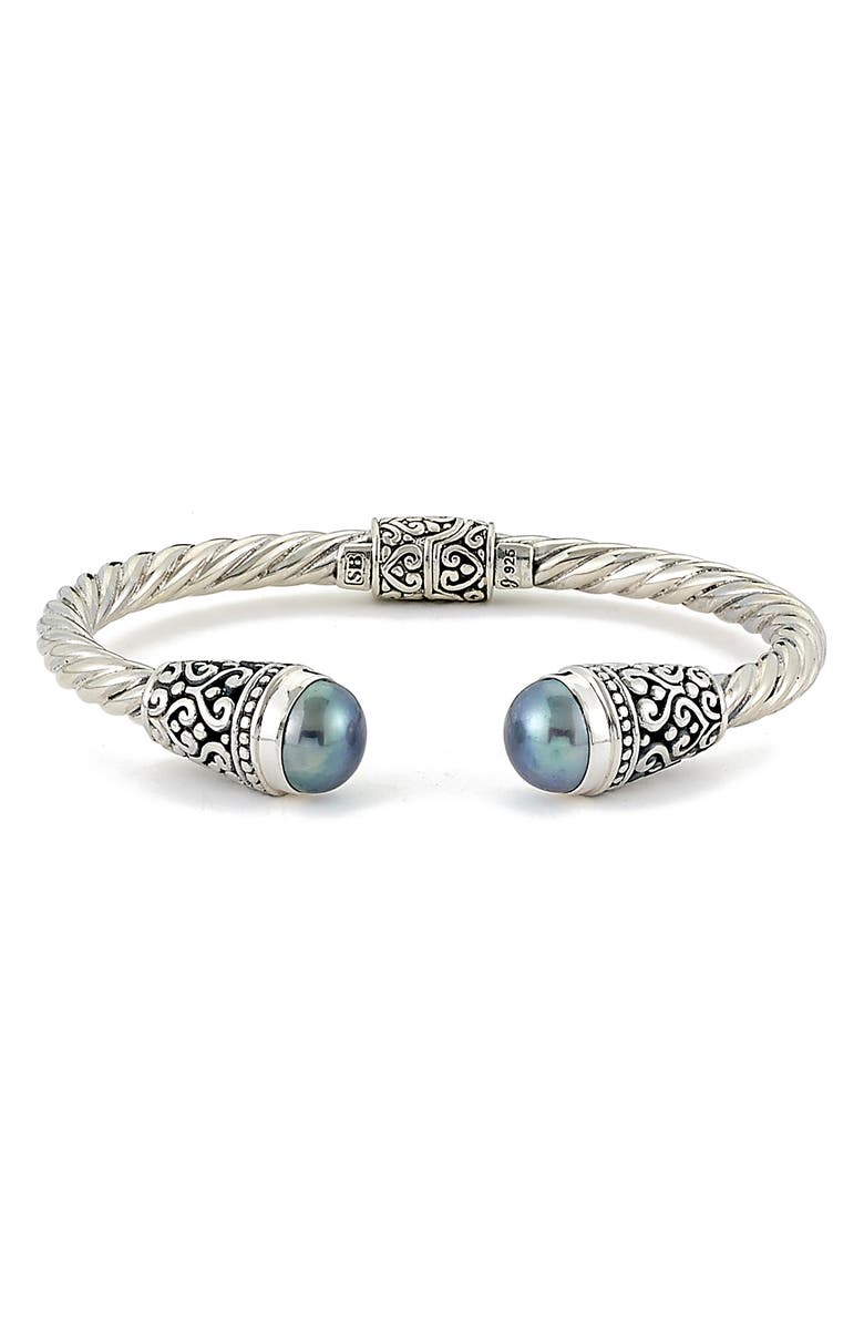 SAMUEL B. Sterling Silver Grey Pearl Balinese Filigree Hinged Bracelet, Main, color, Grey Pearl