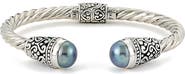 SAMUEL B. Sterling Silver Grey Pearl Balinese Filigree Hinged Bracelet
