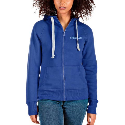 Women's Antigua Royal Spelman College Jaguars Victory Full-Zip Hoodie