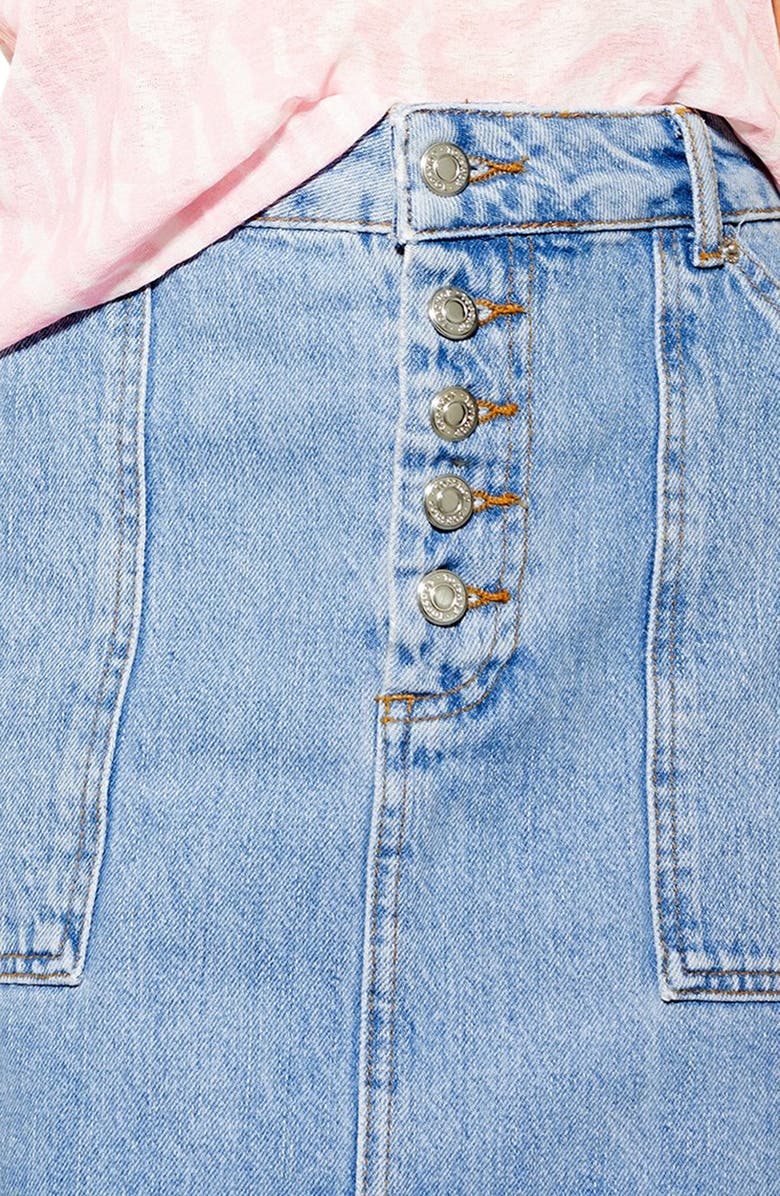 Topshop Button Fly Denim A-Line Miniskirt, Alternate, color,